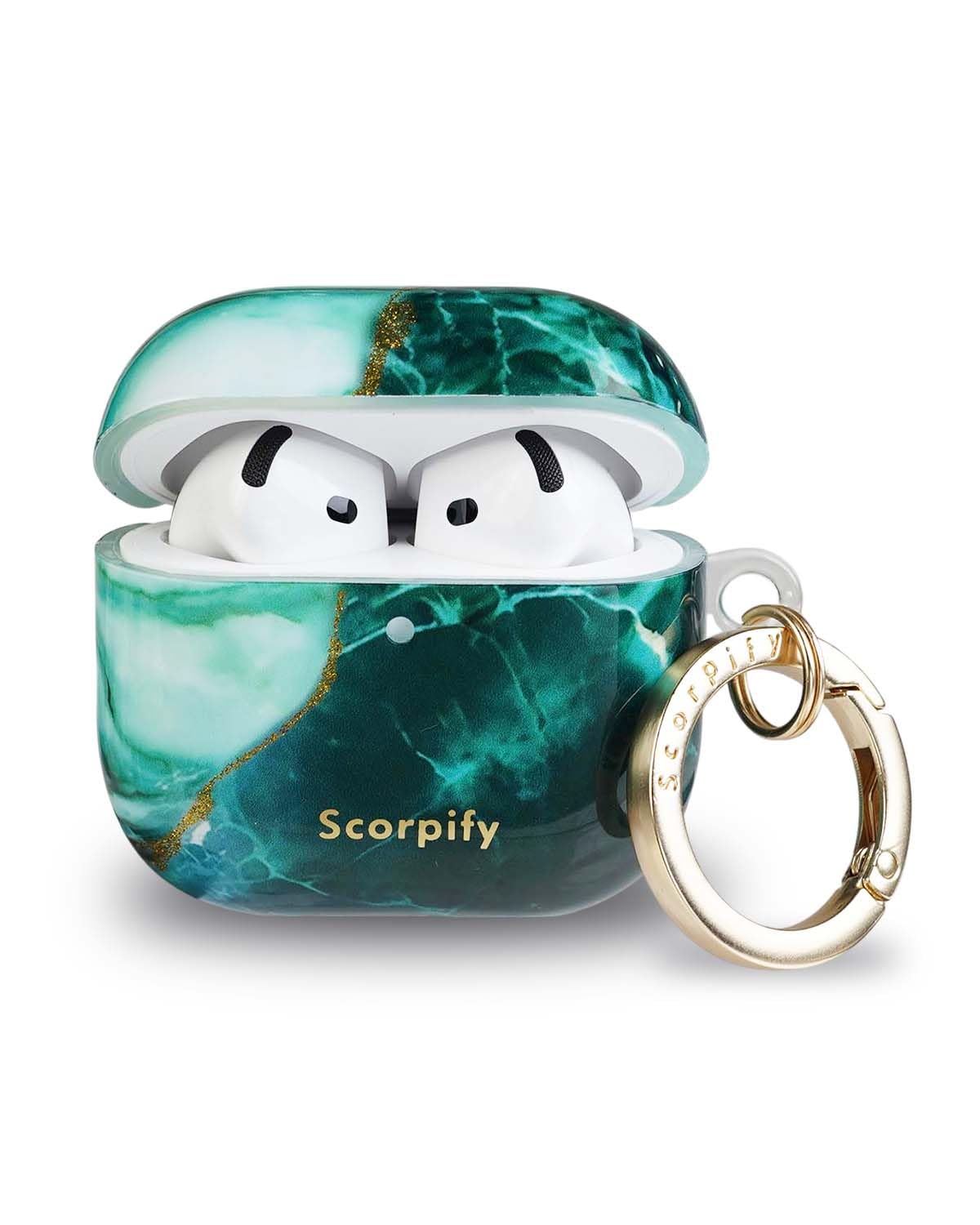 SCORPIFY Custodia per AirPods 4 (4a generazione, 2024) con portachiavi, compatibile con Apple AirPod 4, graziosa custodia protettiva rigida, custodia per auricolari di ricarica wireless da donna