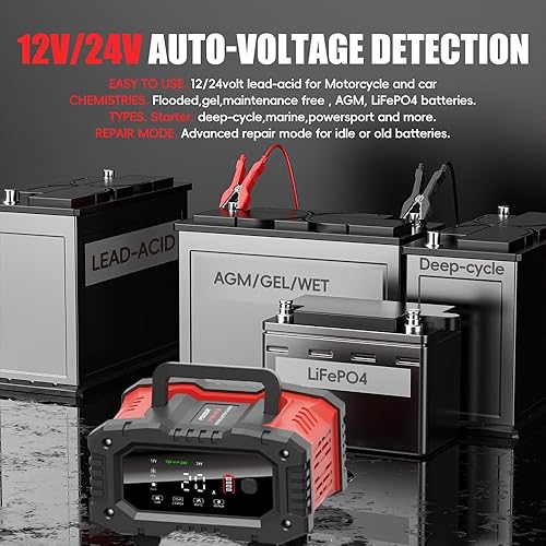 Miniatura 3 de Haibro Cargador de batería de coche de 20 amperios, 12 V24 V inteligente automático de 7 etapas de carga de batería con función de reparación de