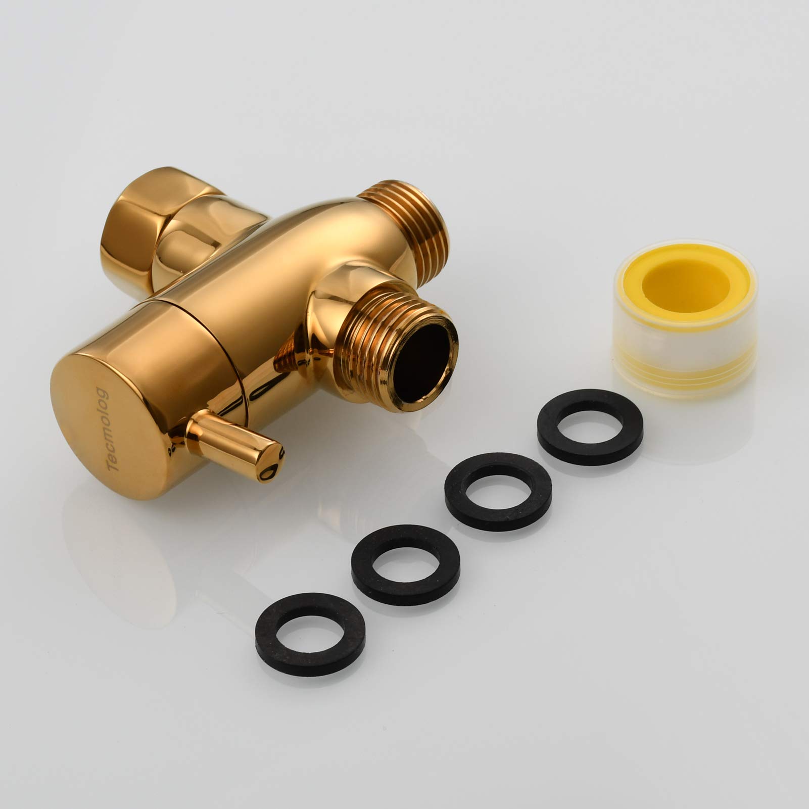 Tecmolog DSF012J Robinet de douche 3 voies 1/2" laiton vanne d'arrêt de douche adaptateur T pour douchette à main Titangold