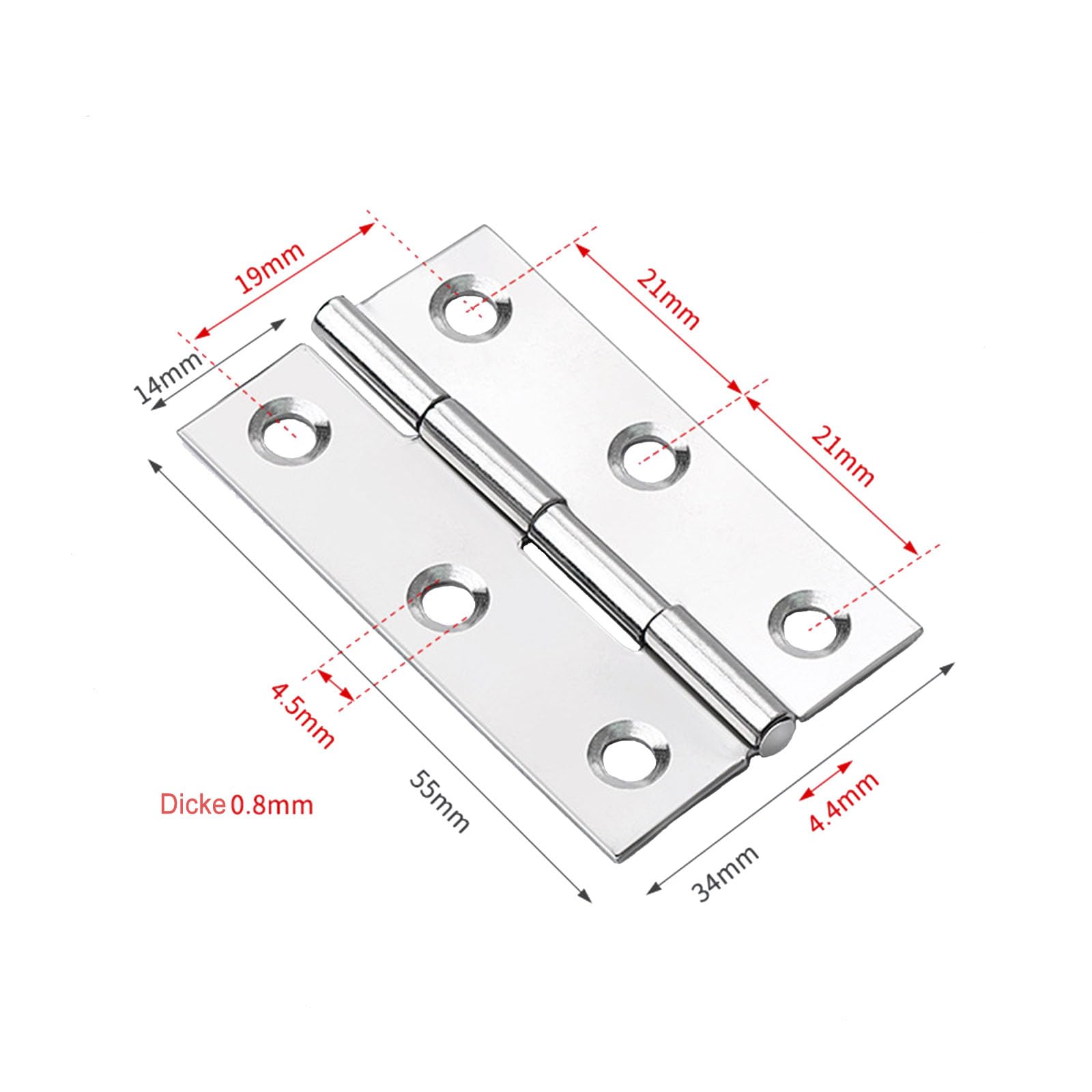 12 pezzi di cerniere pieghevoli, 55mm × 34mm, cerniera in acciaio inox, cerniere per pianoforte, piccola cerniera per porte, finestre, armadi con 72 viti