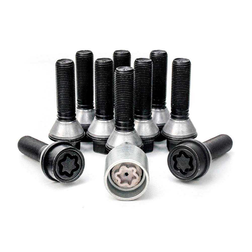 H&R Set Bulloni Ruota conici con rondella mobile M14x1.25 - Lunghezza 39mm - Nero - 10 Pezzi (pe. compatibile con BMW) - incl. Bulloni Antifurto