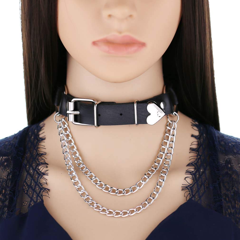 Leather Choker, Cortical Bondage Hoop Rivet Necklace European and