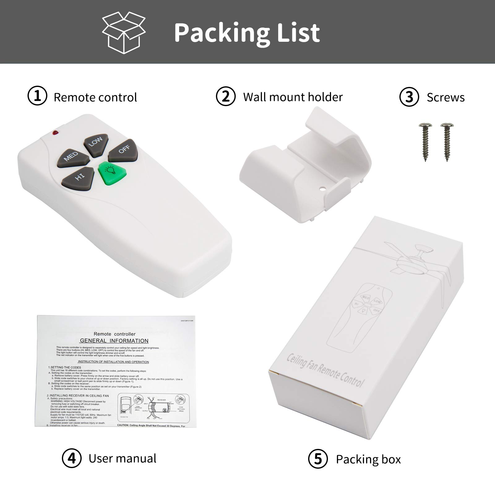 FAN-53T Ceiling Fan Remote Control Replacement - Compatible With Harbor Breeze, Hampton Bay, Hunter Fans - View #10