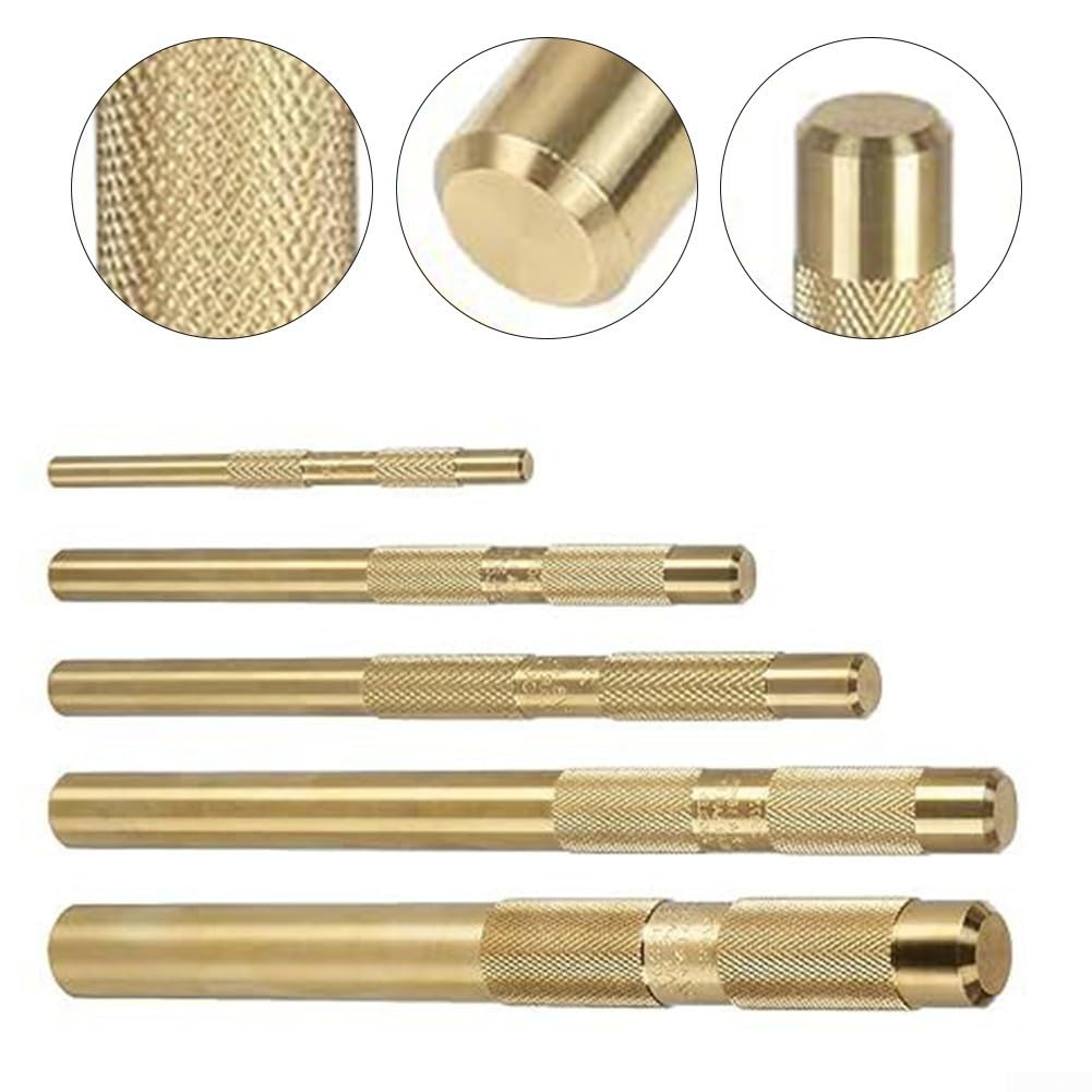 Juego de punzones de latón, 5 piezas, 3/4, 1/2, 3/8, 1/4, 5/8 pulgadas, herramienta manual antichispas con agarre moleteado for reparación de automóviles y carpintería