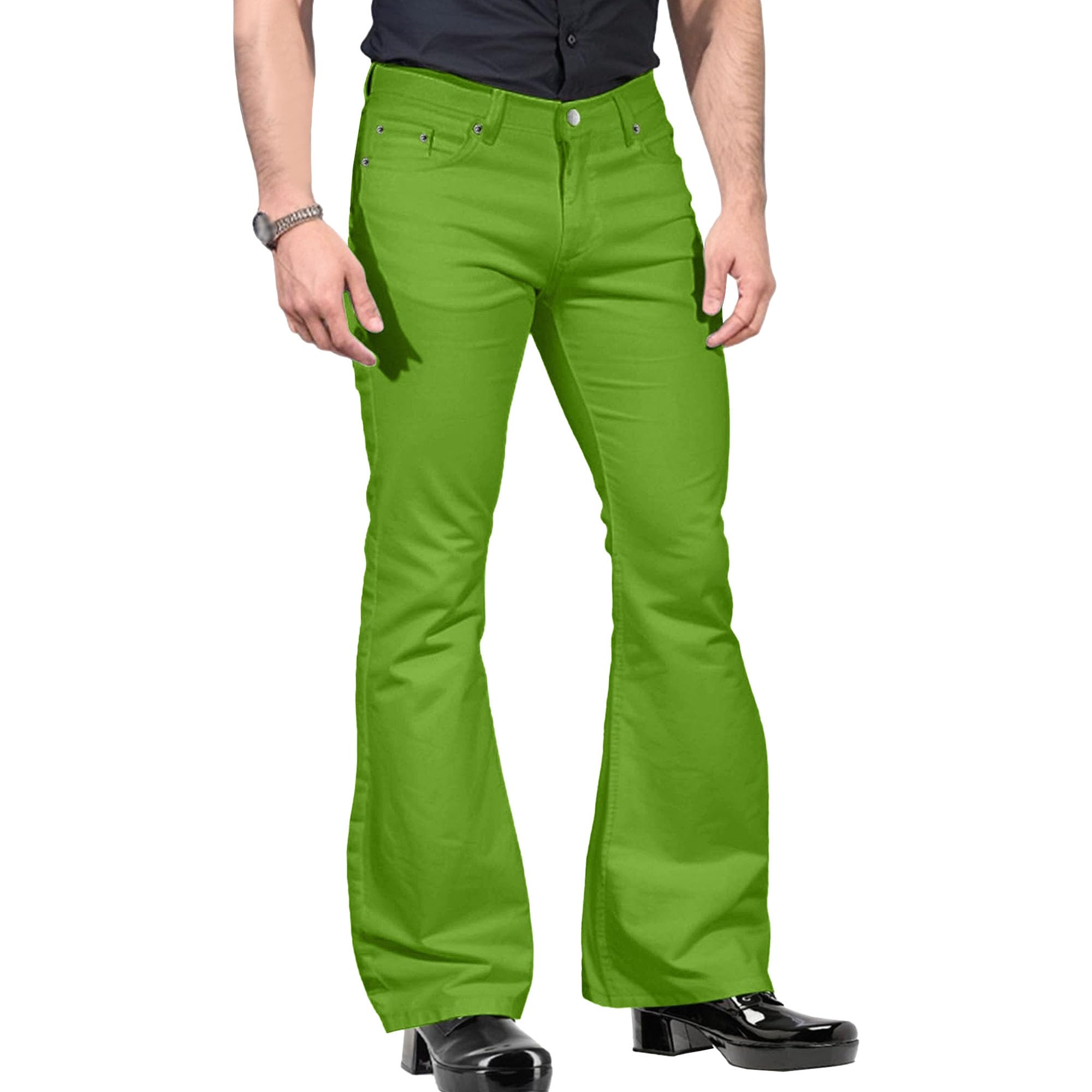 Men 60s 70s Flared Flares Disco Pants Classic Loose Comfortable Jeans Relaxed Fit Stretch Wide-Leg Jeans