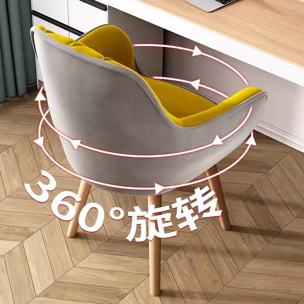 Poltrona girevole blu imbottita in tessuto per piccoli spazi, senza ruote, gambe in legno, ideale per scrivania da pranzo o sala trucchi, elegante e confortevole