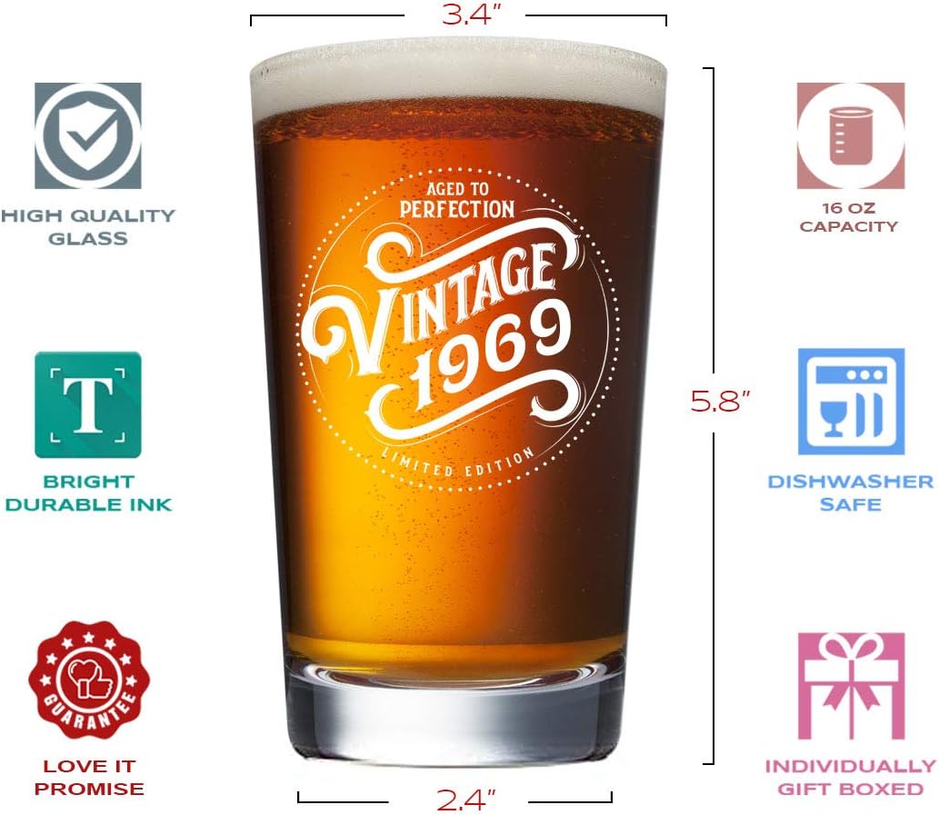 Best Cyber Monday 🔥 53rd Birthday Gifts for Men Women - 1969 Vintage 16 oz Beer Pint Glass - 53 Year Old Gifts - Funny Gag 53rd Birthday Gifts Ideas Decorations for Men Dad Mom Husband Wife Turning 53