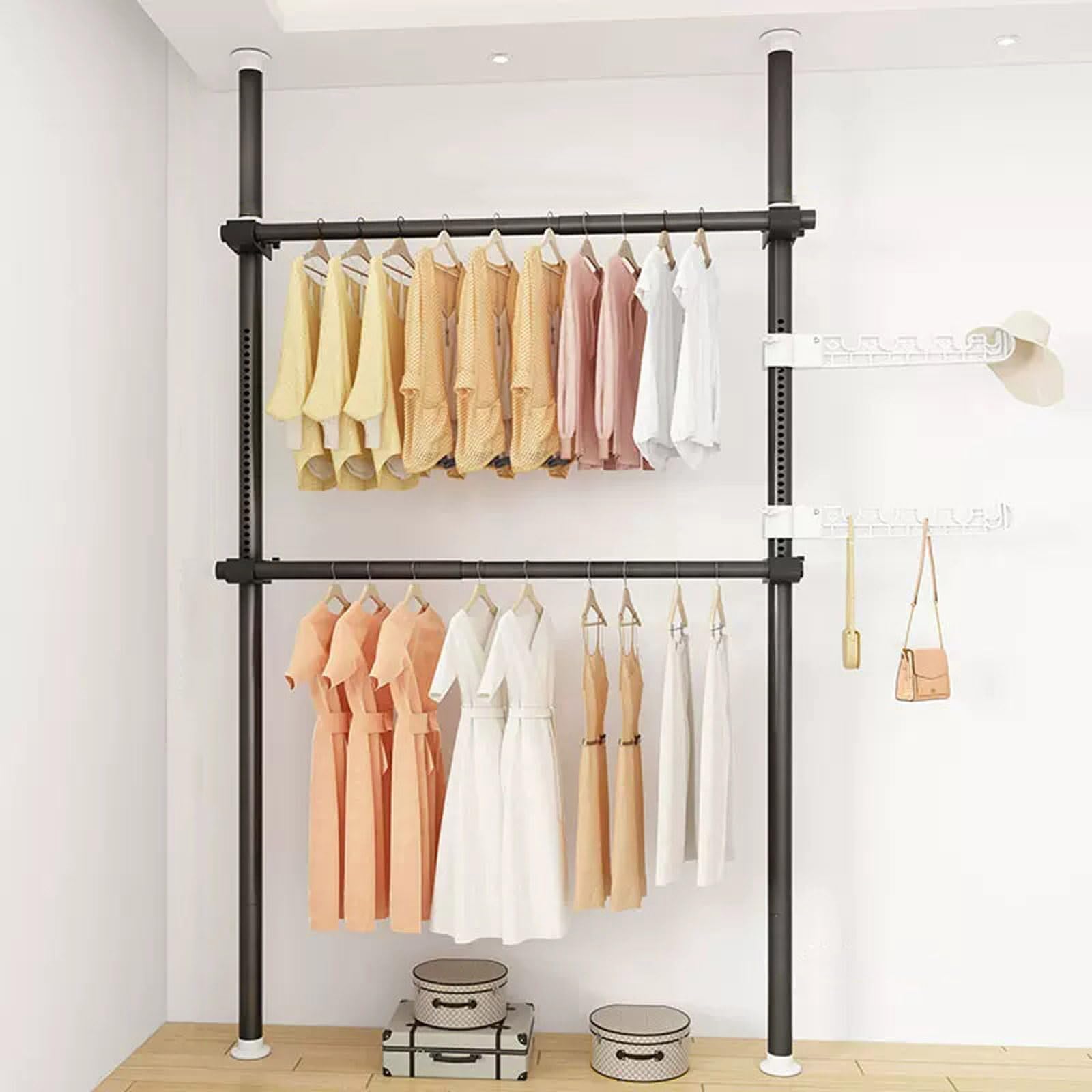 Sistema organizador de armario esquinero ajustable modular para almacenamiento de ropa con 2 ganchos anchos, altura 110310 cm, ancho 78125 cm, solución de ahorro de espacio para el hogar
