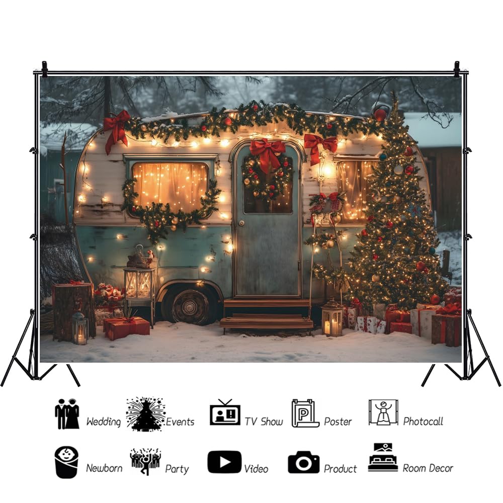 9,8x6,1m Scena Invernale con Autobus Invernale per Natale Autocaravan Esterno Autobus Fotografia Sfondo Invernale Nevoso Natale Felice Anno Nuovo Neonato Baby Shower Forniture per Vacanze