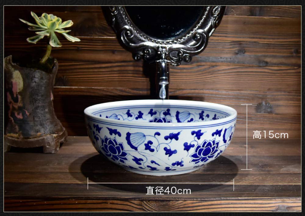 Umywalka Nablatowa, Umywalka Ceramiczna Nablatowa, Umywalka Ceramiczna Nablatowa, Umywalka Łazienkowa, Niebiesko-Biała — Tylko Umywalka,