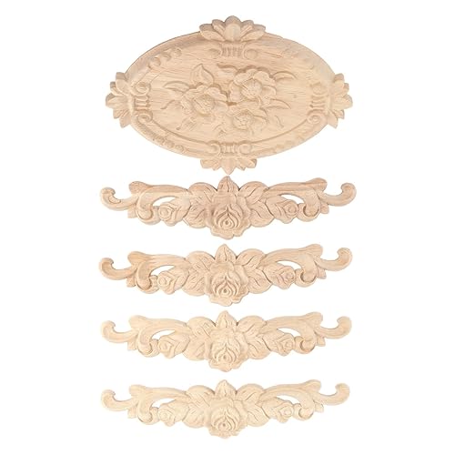 Apliques de madera europea, esquina tallada, 5 esquinas de madera tallada sin pintar, para decoración del hogar, puerta, cama, comedor y hotel