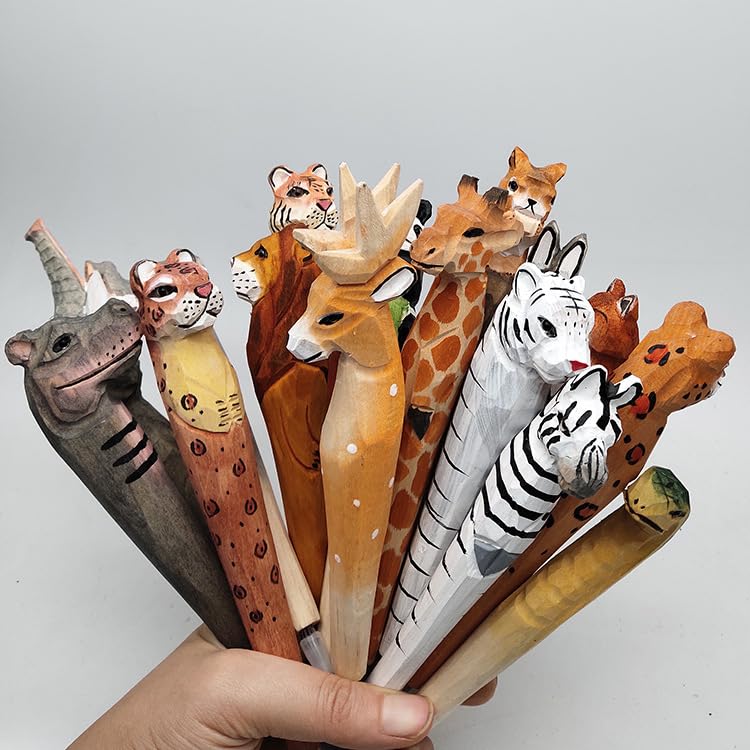 Bolígrafo de gel tallado en madera hecho a mano diseño animal miniatura 4