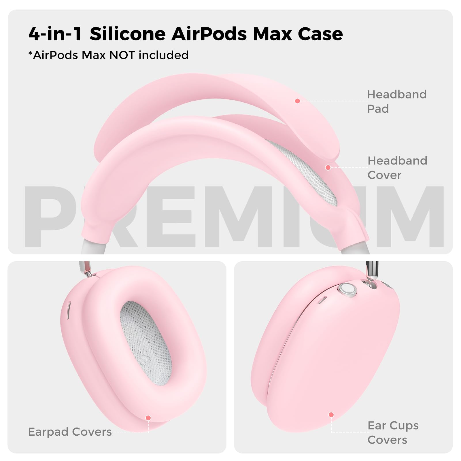 AHASTYLE Silicone Case Cover for AirPods Max Headphones (USB-C/Lightning)(2024/2020) [4 in 1] Anti-Scratch Ear Pad Cover/Ear Cups Cover/Headband Pad/Headband Cover Accessories for Apple AirPods Max