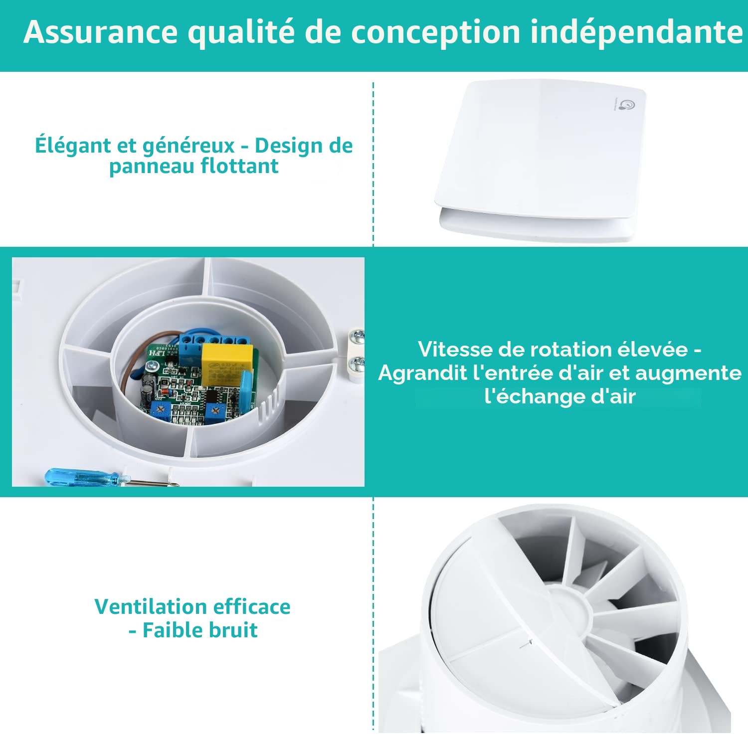 Ikodm Ventilateur de salle de bain 100 mm avec capteur d'humidité et clapet anti-retour, ventilateur d'extraction au plafond et montage mural, pour cuisine, fenêtre loft et cave, silencieux