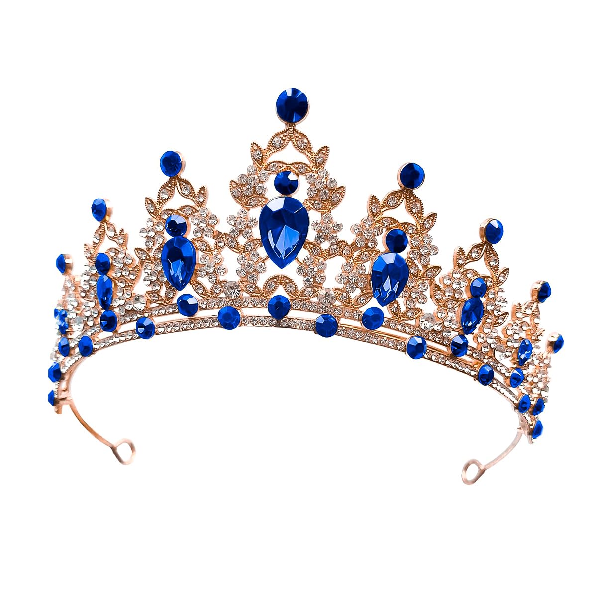Muiltvoe Elegant Blue Crystal Wedding Tiara Crown for Women Princess Queen Headband with Rhinestones