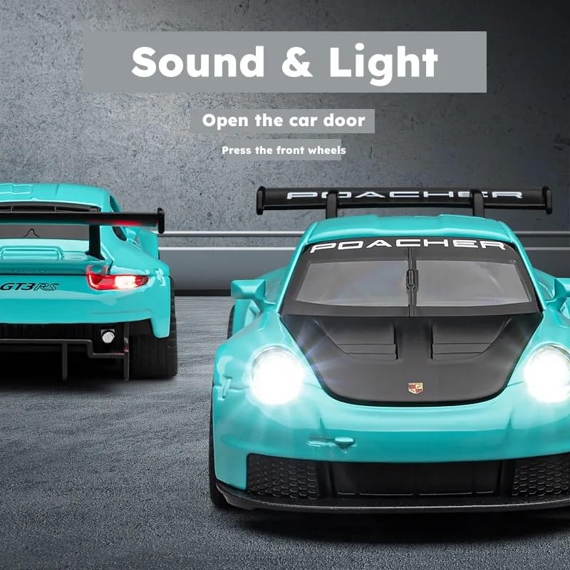 Image of 1:32 Porche 911 GT3 RS Diecast Metal Pull Back Car - 4 Openable Doors with Sound & Light | Perfect Toy & Gift for Kids 【Colors as Per Stock】