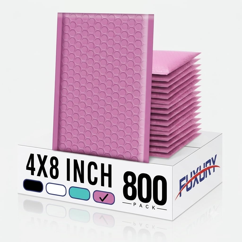 Fuxury Bubble Mailers 4x8" Padded Envelopes 800 Pack Pinkish Purple Usable Size 4x7" Padded Mailers Small Bubble Envelopes Self Seal Shipping Bags for Mailing Jewelry Makeup Small Business #000