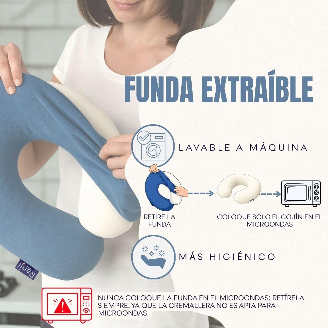 RANJI - Saco Térmico de Semillas para Microondas – Cojín Térmico Cervical Natural | Bolsa Calor Semillas Lavable | Almohada Semillas Cuello y Hombros | Sin Agua y Reutilizable (Azul)