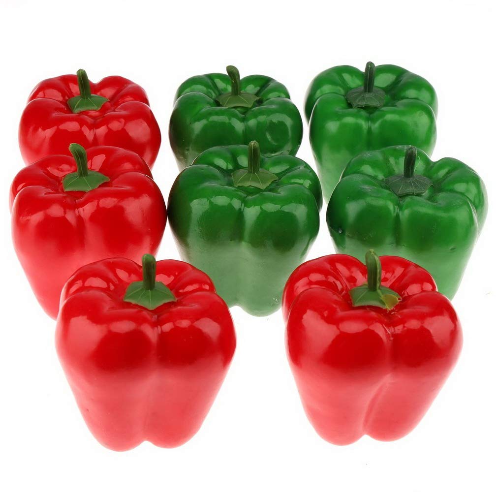 Gresorth 8 Pcs Artificial Lifelike Big Bell Red Green Pepper Fake Vegetable Home Kitchen Table Food Decoration