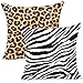 Juego de 2 fundas de cojín de 45 x 45 cm, algodón, diseño de leopardo, diseño de cebra