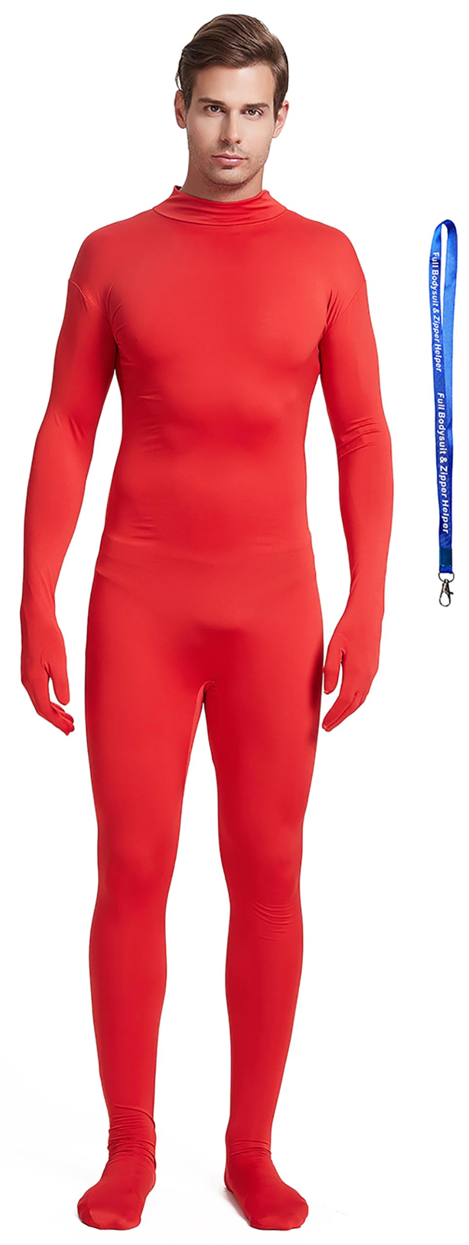 Full Bodysuit With Zipper Helper Unisex Adult Costume Without Hood Spandex Stretch Zentai Unitard Body Suit, Red, L