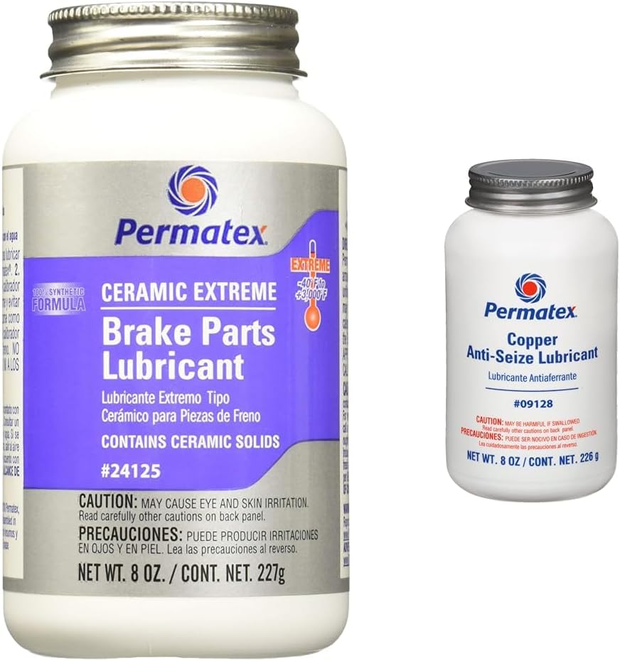 Permatex 24125 Ceramic Extreme Brake Parts Lubricant, 8 oz., Pack of 1 & 09128 Copper Anti-Seize Lubricant, 8 oz.