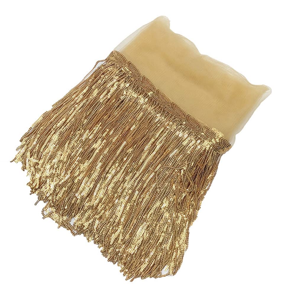 10 Yard × 20 cm Paillettes Nappe Tagliate Paillettes Frange Frange Glitter Frangifrangia Gonna per Costume da Cucito Oro