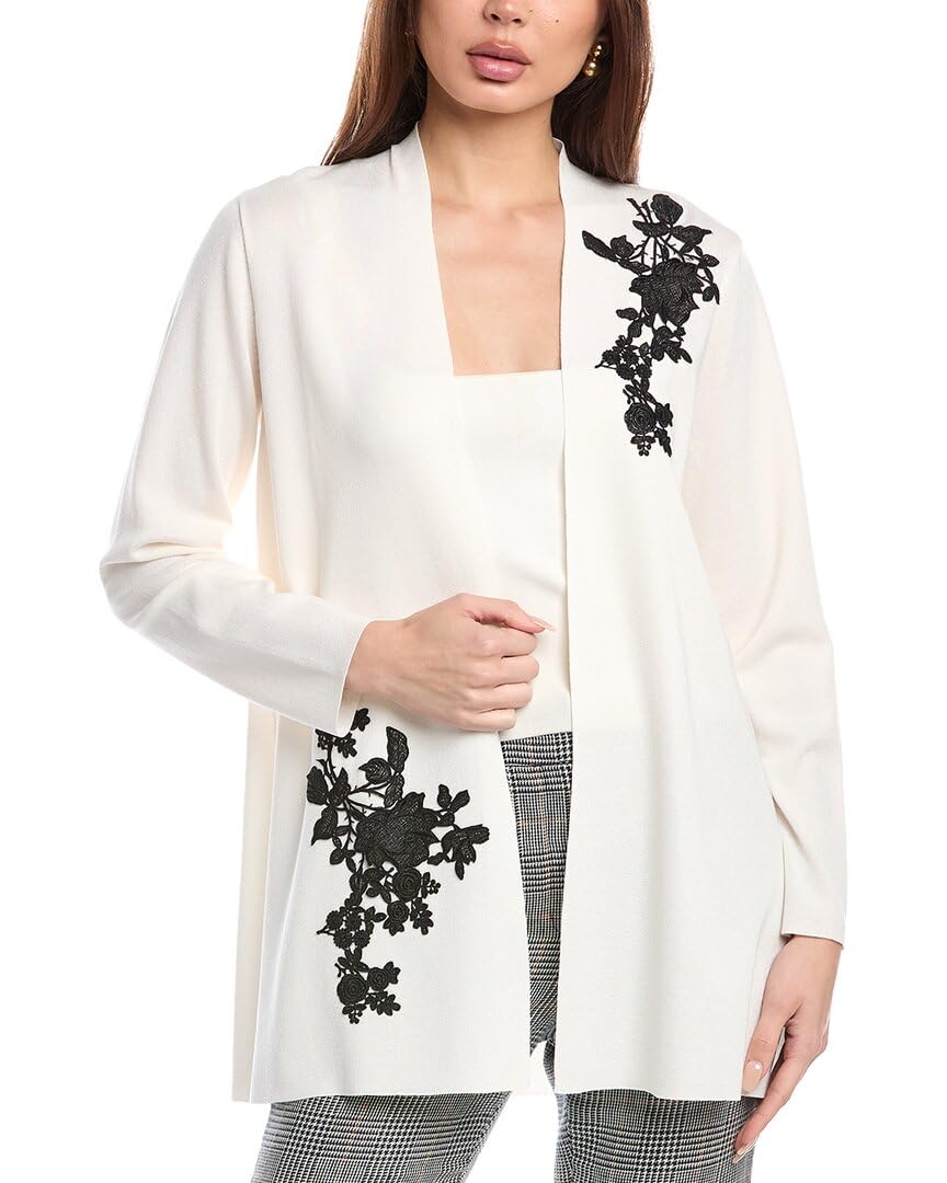 Anne Klein Women's Kissing Front Cardigan with Lace Appliqu