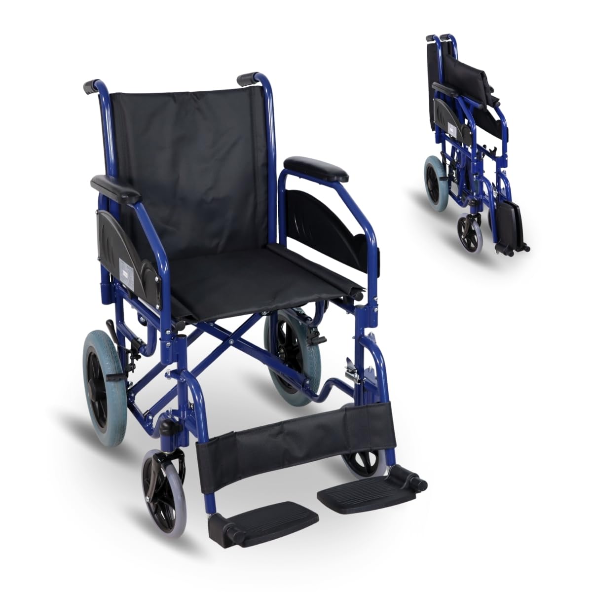 Mobiclinic®, Sedia a rotelle pieghevole, Maestranza, Freni di stazionamento, Seduta da 45 cm, Pedane rimovibili, Braccioli pieghevoli e imbottiti, Ruote piccole, Robusta, Colore nero