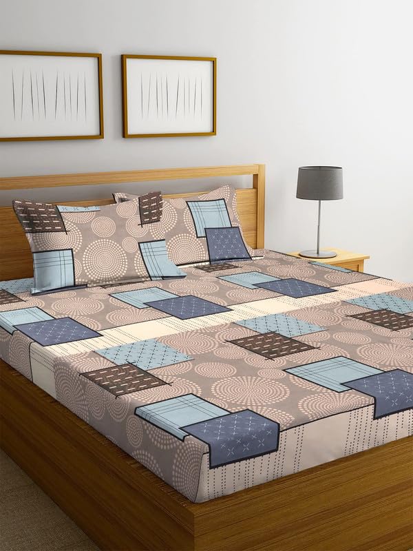 Image of la'amour 250 Tc Glace Cotton Super Soft Flat Double Bed Bedsheets with 2 Pillow Covers for Bed King Size (Size-90 X 100 Inch) (Beige and Grey)