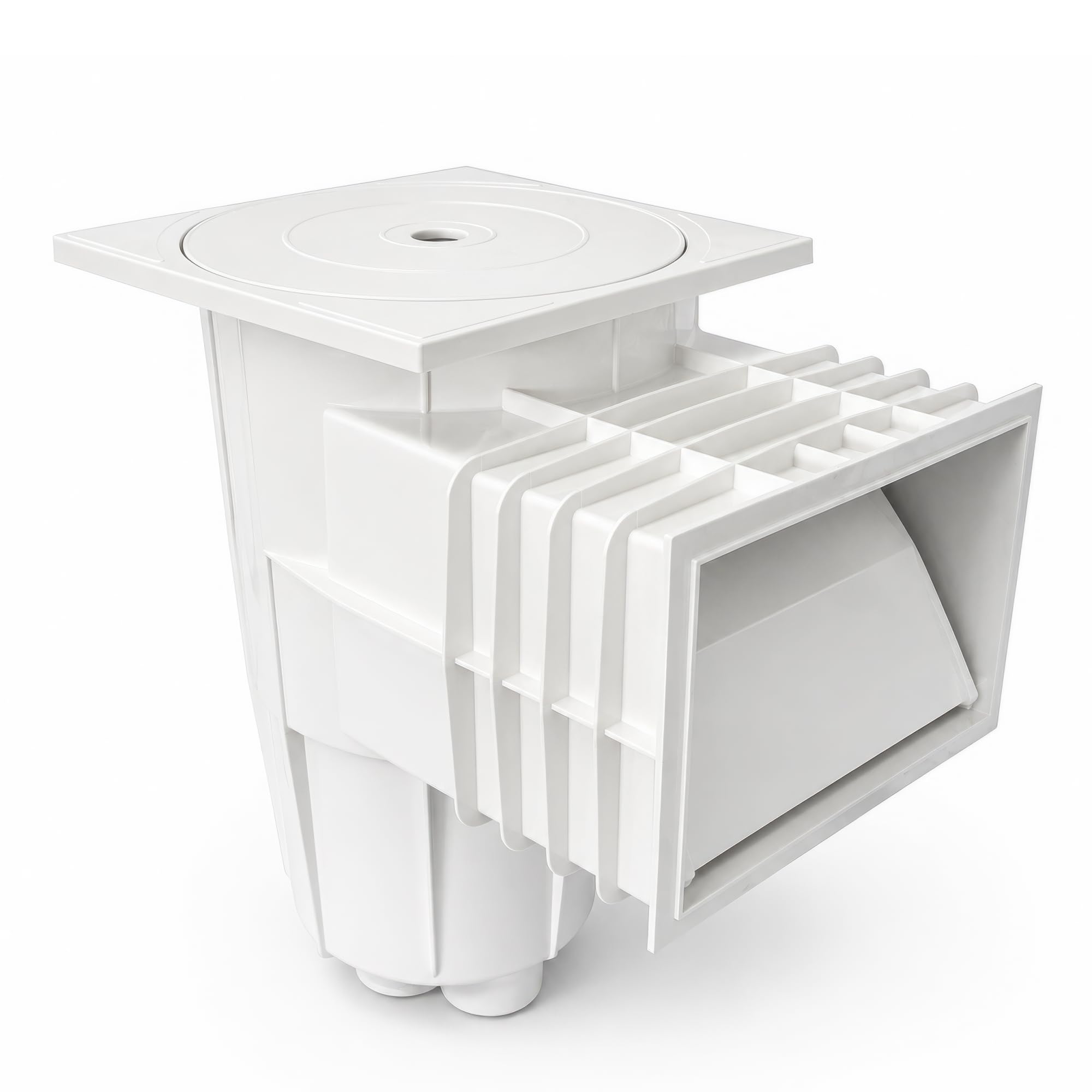 FLUVIA Skimmer Tapa Cuadrada Piscina Hormigon 15L con Cestillo Recogehojas de Gran Capacidad y Compuerta Flotante con ABS Blanco Resistente UV y Conexion Universal para Piscinas