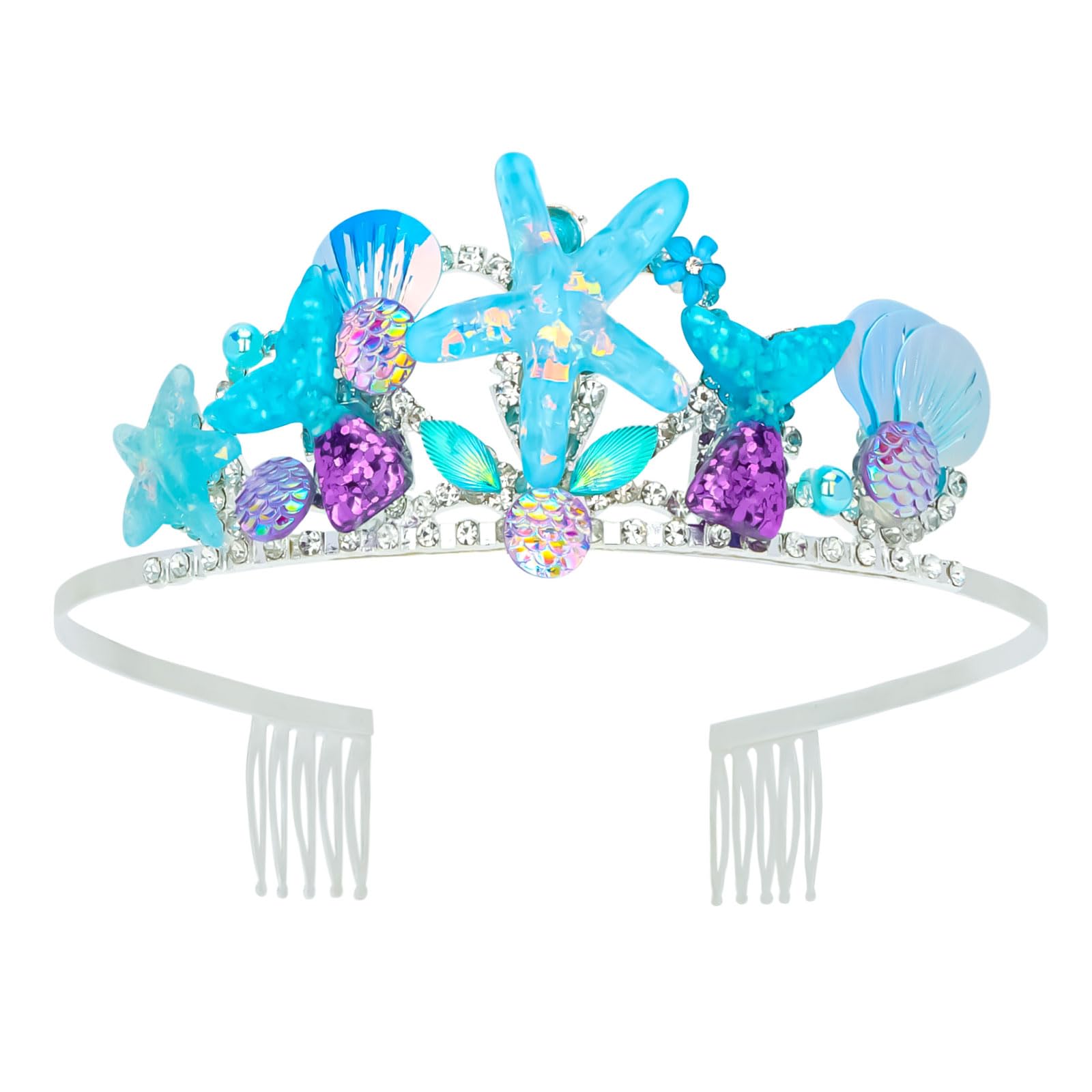 AMCAMI Mermaid Crown Seashell Headband - Fish Scale Hair Accessory for Women, Little Mermaid Party Decorations, Birthday Girl Outfit and Costume