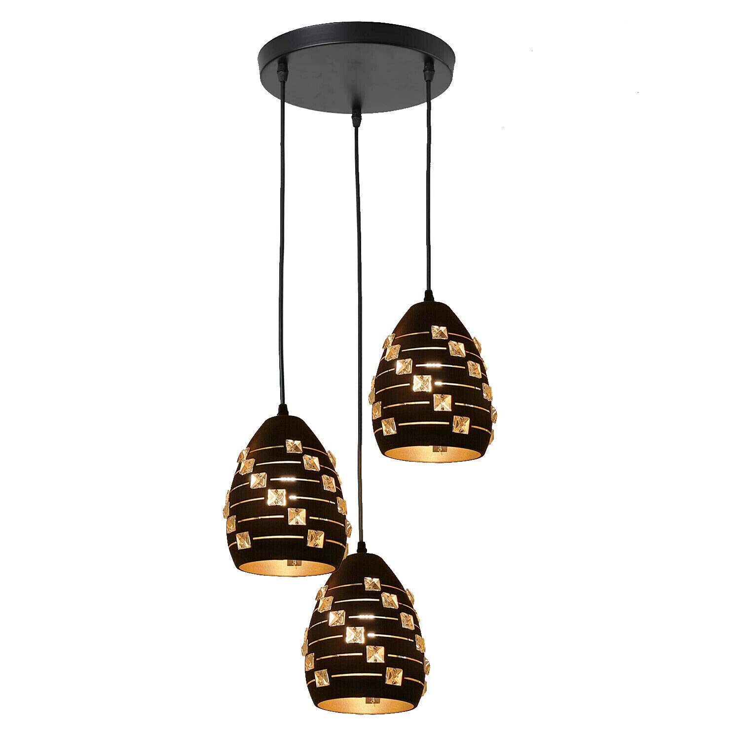 LEDSone Vintage Industrial Retro Suspended 3 Head Ceiling Pendant Lampshade Light 3 Light Pendant Light Metal Chandelier Vintage Hanging Ceiling Light Fixture (Style 13)