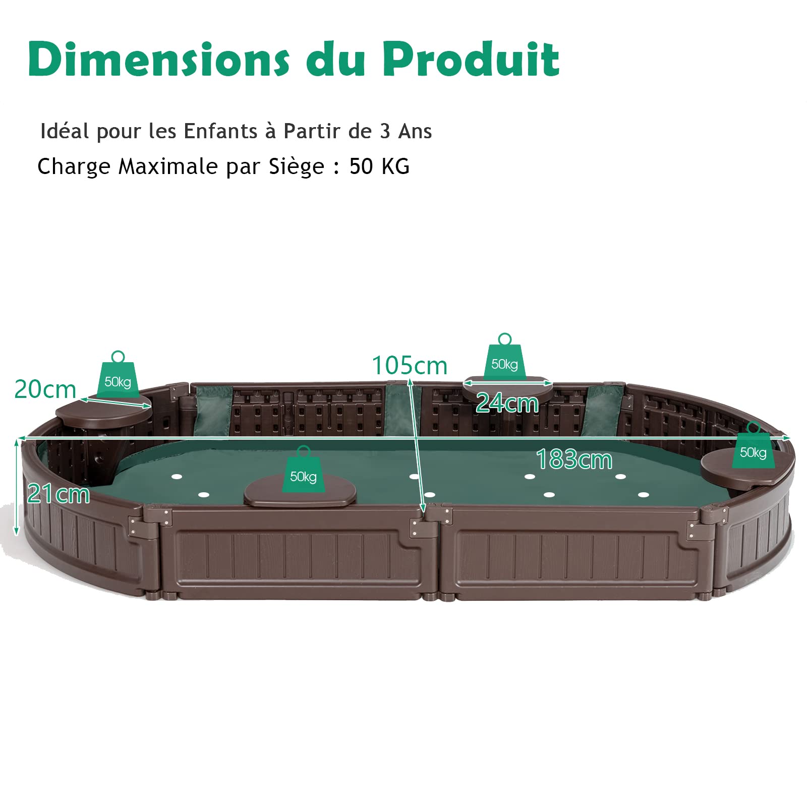 DREAMADE Bac à Sable pour Enfants avec Couverture, Bâche de Sol et Sièges - pour Le Jardin Outdoor (Ovale)