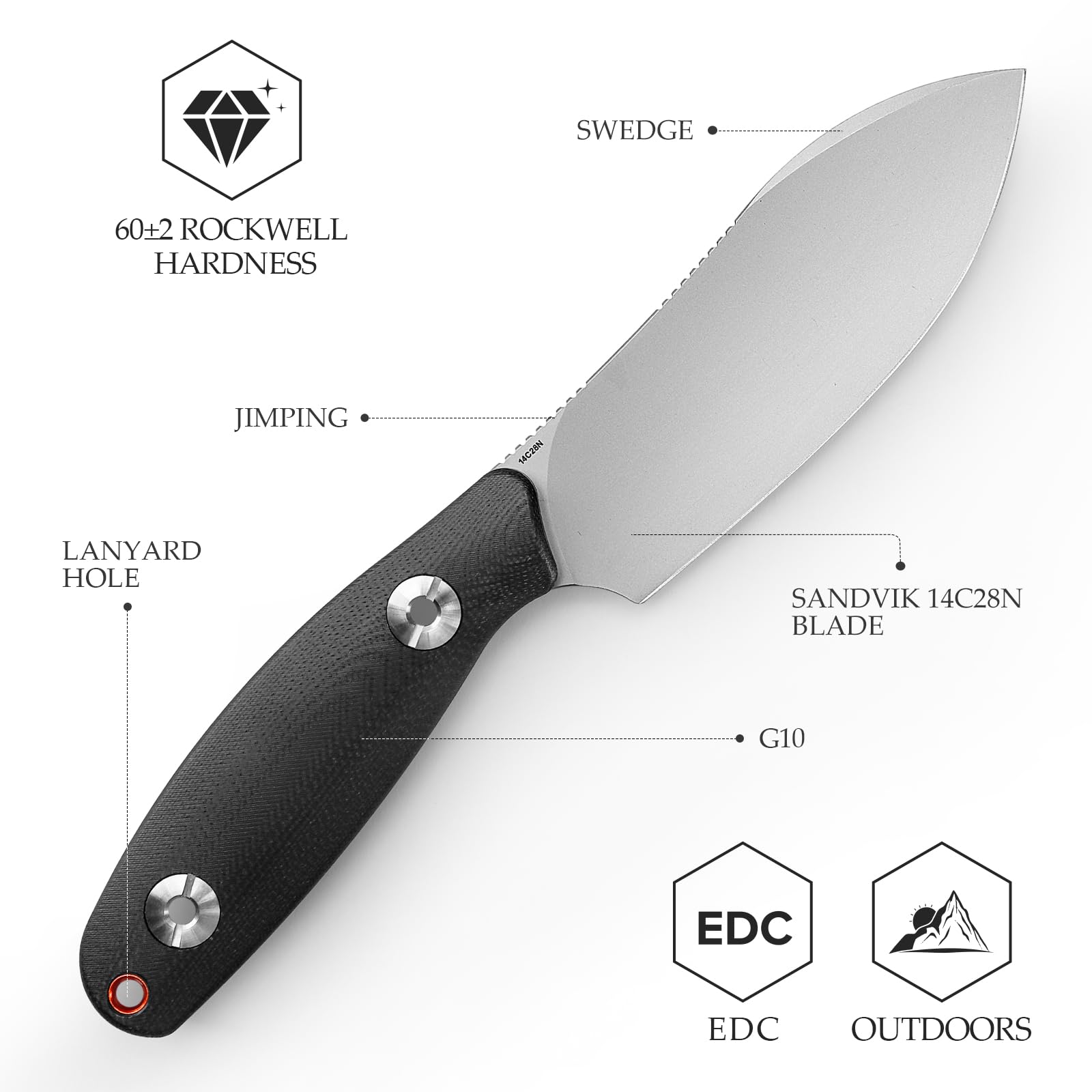 TRIVISA Aubergine– Coltello da Caccia, Coltello Bushcraft da Outdoor con Lama Fissa a Tutto Tang (Nero)