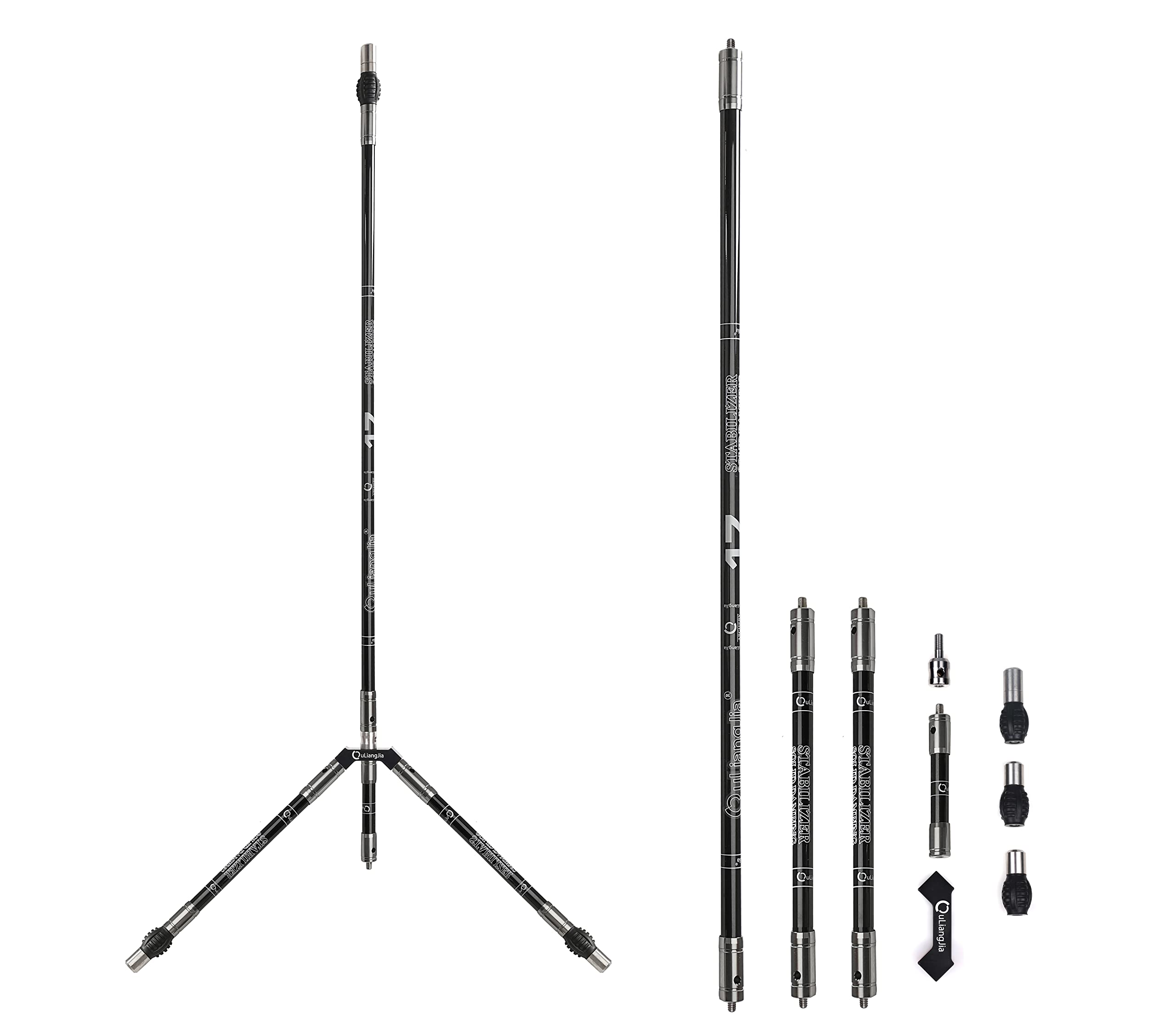 Archery Bow Stabilizer Set for Recurve Bow Carbon Fiber Bow Stabilizer Extension Pole Rod Bow Stabilizer ¡­ (Shiny Black-30''+2 * 12''+5''+V bar Mount Set)