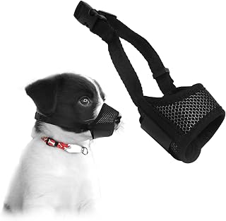 Dog Muzzles, Soft Nylon Dog Muzzles for Small Medium, Air Mesh Breathable Drinkable Adjustable Ring Pet Mouth Cover Anti Bite, Barking, Chew, Training Guide Helps Build Bonds with Pet (S)