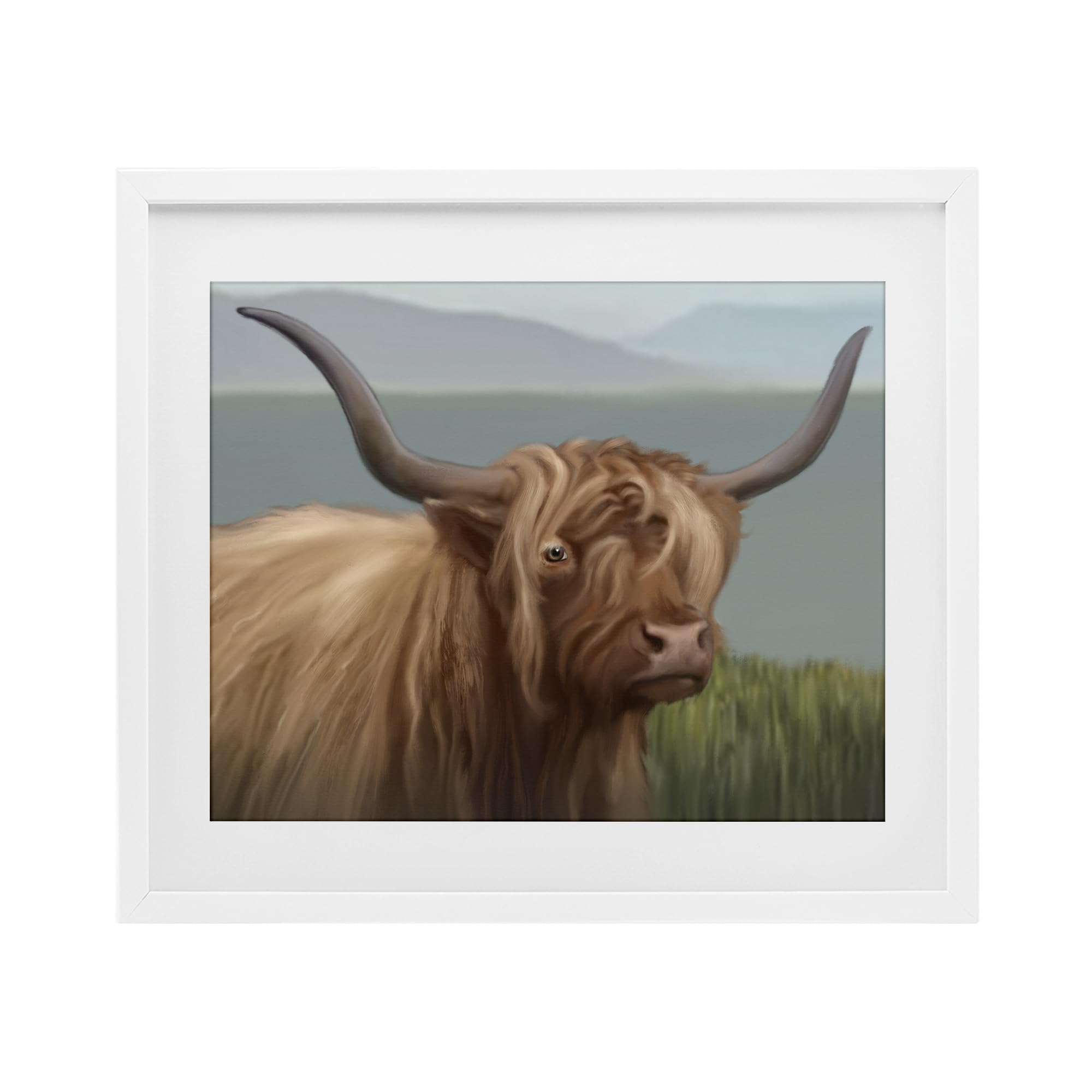 Stupell Industries Coastal White (Textured) 'Scottish Highland Cattle Landscape'| Framed Print Under Glass