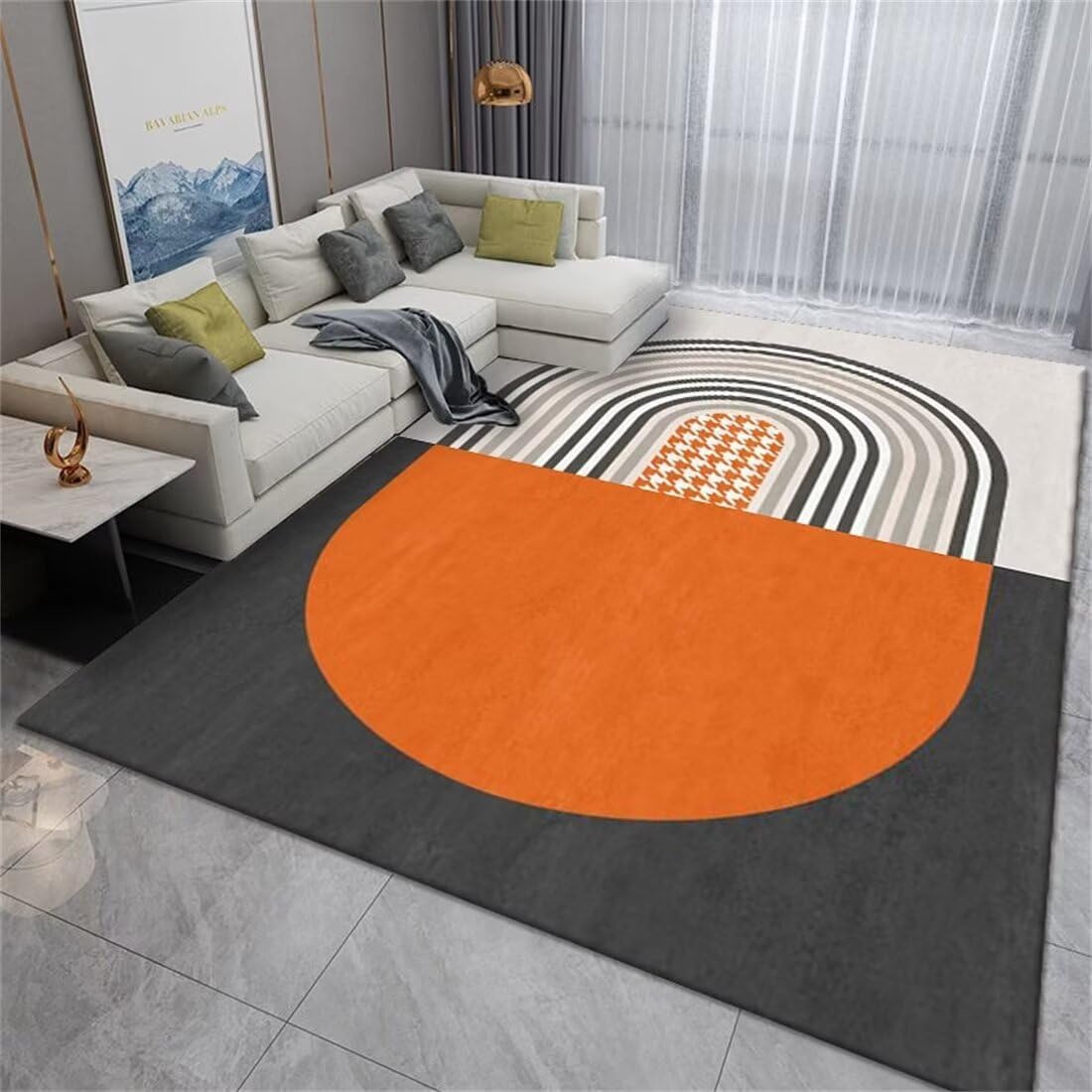 Tapis, Coussinets Et Protecteurs Tapis De Sol Salon Tapis de canapé rectangulaire au Design géométrique Gris Orange Facile à Entretenir Tapis Jeu Bebe 80X200CM