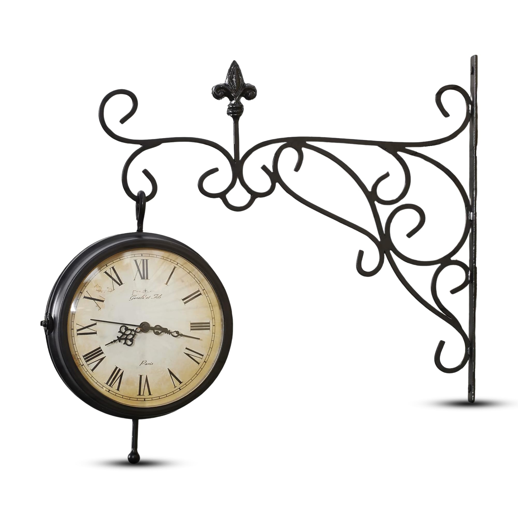 NEELAUK Double Sided Outdoor Clock with Thermometer, Wall Hanging Garden Clock Outdoor Waterproof, Station Style Design for Patio & Fence Mounting