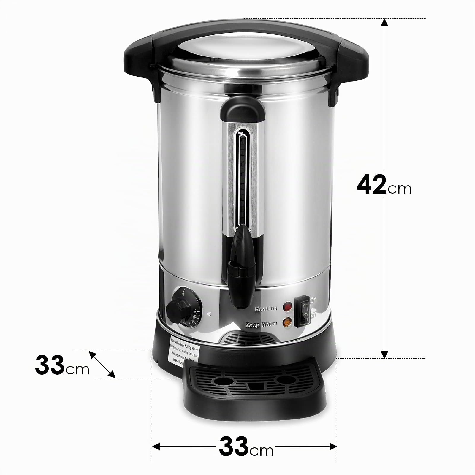 Bouilloire à vin chaud, 8,8 l, distributeur d'eau chaude en acier inoxydable, avec bac récupérateur, robinet, thermostat indicateur de niveau, distributeur automatique de boissons chaudes