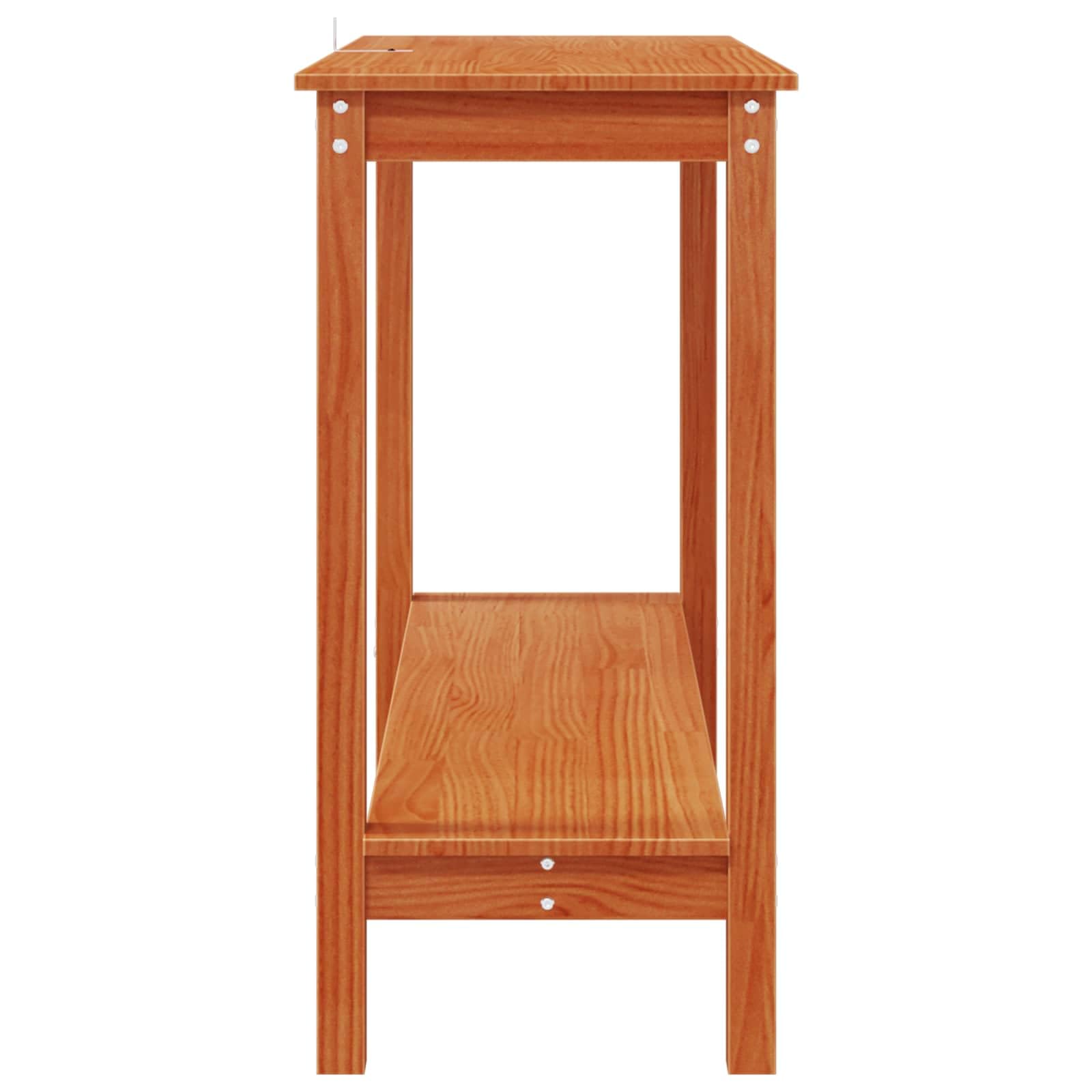 Mesa consola marrón cera madera de pino macizo 110 x 40 x 80 cm con estante, mesa auxiliar versátil para salón, pasillo, dormitorio, estante estable para decoración, libros y bebidas