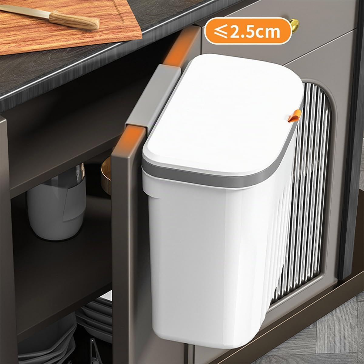 JUVEL Juego de papeleras colgantes para la cocina con tapa, 10L+8L papeleras de compost para la encimera o debajo del fregadero, papelera de plástico montada en la pared para baño/autocaravana