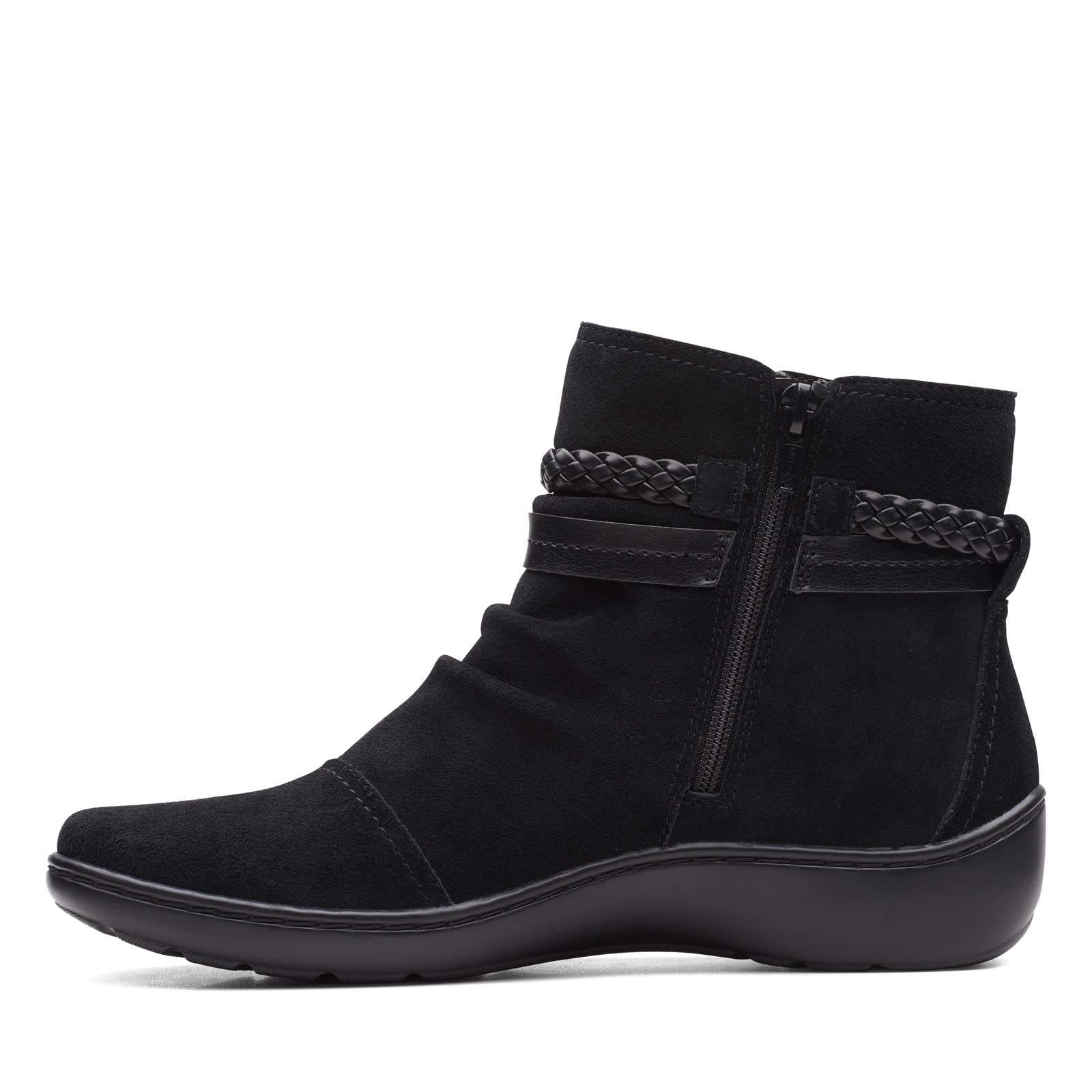 Clarks Women's Cora Braid Boot Ankle, Black Suede, 8