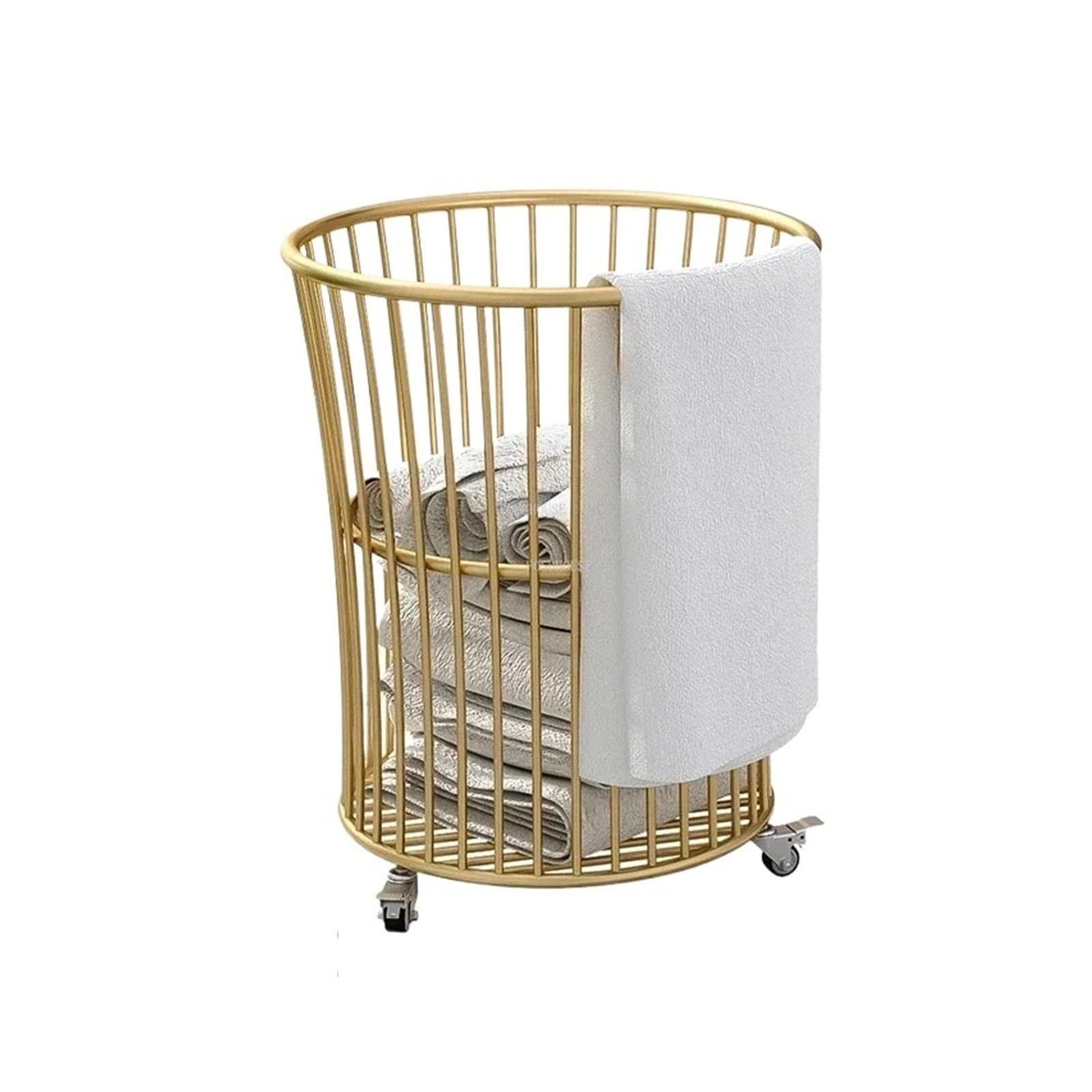 Roller laundry basket Luxury Bathroom Iron Art Laundry Baskets Dirty Clothes(D-Beige)