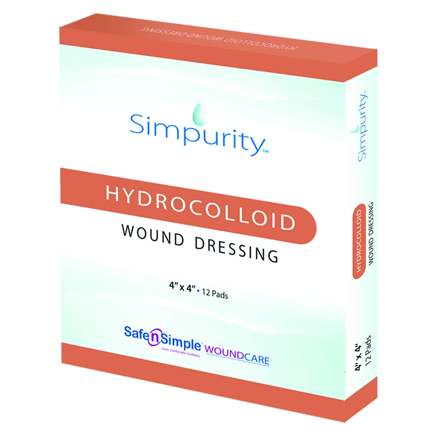 Safe n SimpleSimpurity Hydrocolloid Wound Dressing, 4" x 4", Box of 12 – Wound Care Dressing