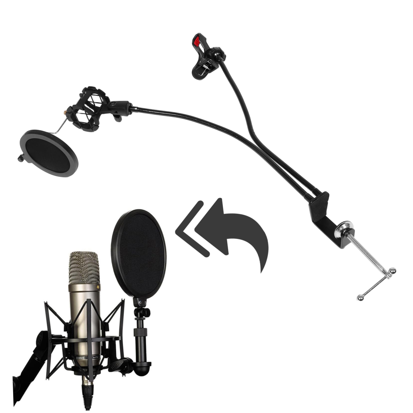 Mikrofonstativ mit Doppel Gänsekopf Halterung und Popschutz Stabiler Tischständer für Handy Live Übertragungen Videoaufnahmen und Podcasts Kompatibilität Verstellbare Arme