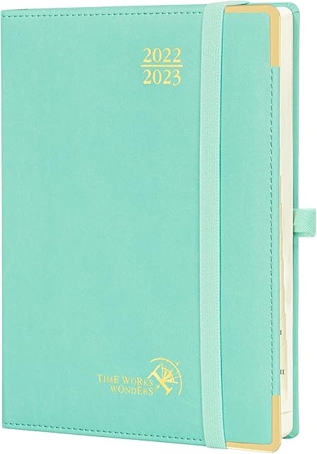 POPRUN Executive 2023 Diary Week to View 22 x 16.5 cm, 2022-2023 Weekly Planner ( Sep'22 to Dec'23) Monthly Tabs, 100 gsm FSC® -certified Paper, PU Leather Hardback, Green