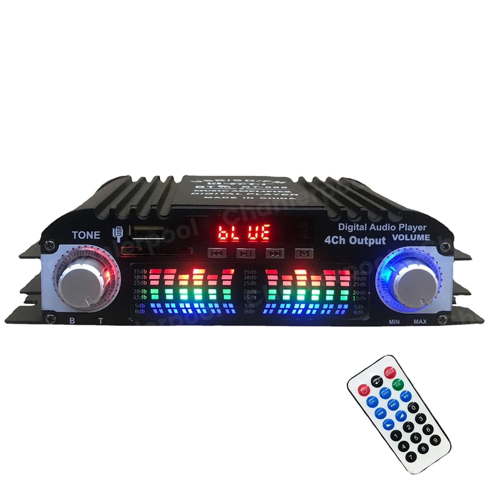 Amplificatore Audio HiFi con Potenza di Picco da 1600 W Amplificatore Audio Digitale a 4 canali Lettore Radio FM Supporto Telecomando