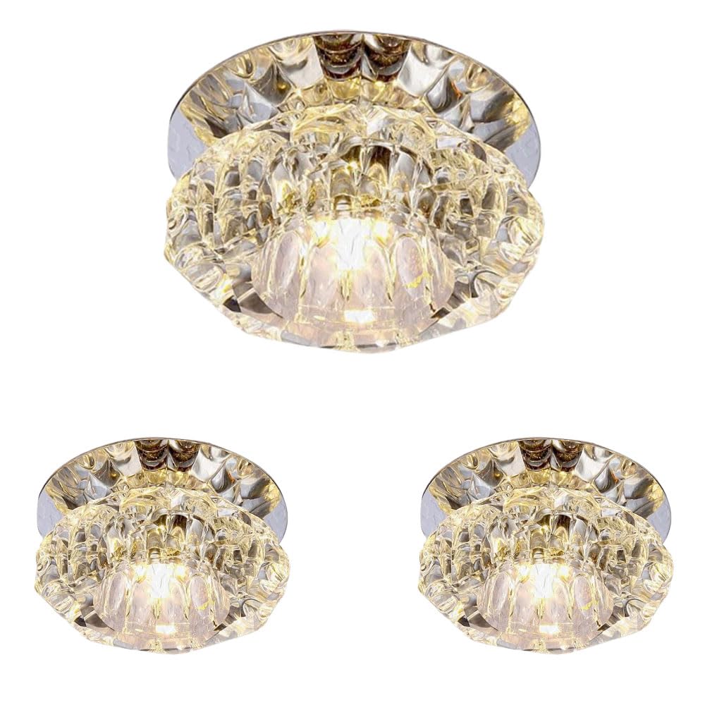 ASerZenith 3W/5W Led Round Downlight Recessed Super Bright 3 Pack Flower-Shaped Crystal Spotlight Embedded Commercial Indoor Illumination With 3 Color Temperature Dimmable,Size_Name-3W